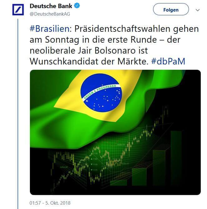 Deutsche Bank: der neoliberale Hair Bolsonaro ist Wunschkandidat der Märkte